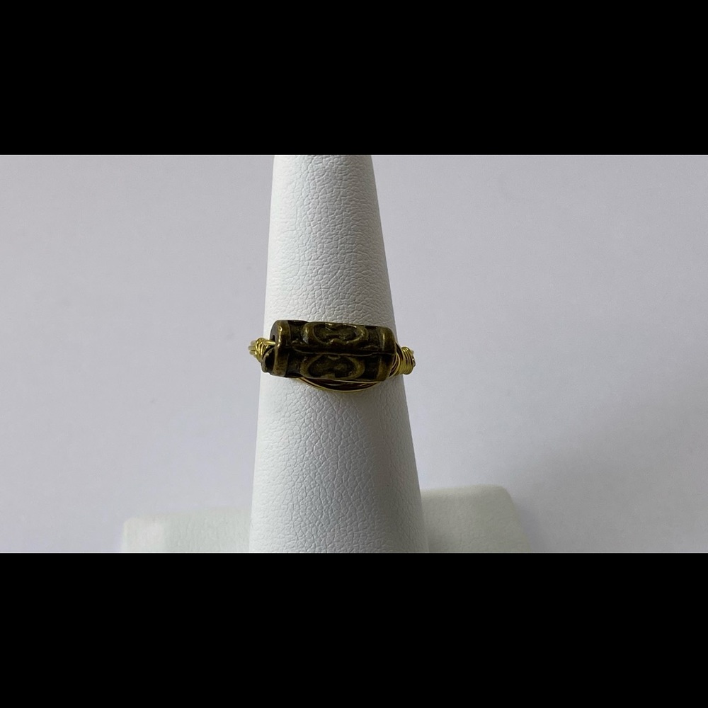 Handmade Jewelry Metal Bead Ring Gold Tone Wire